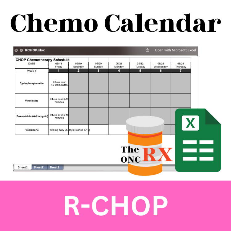 R-CHOP Chemo Calendar for Patient Education- Editable Excel Doc