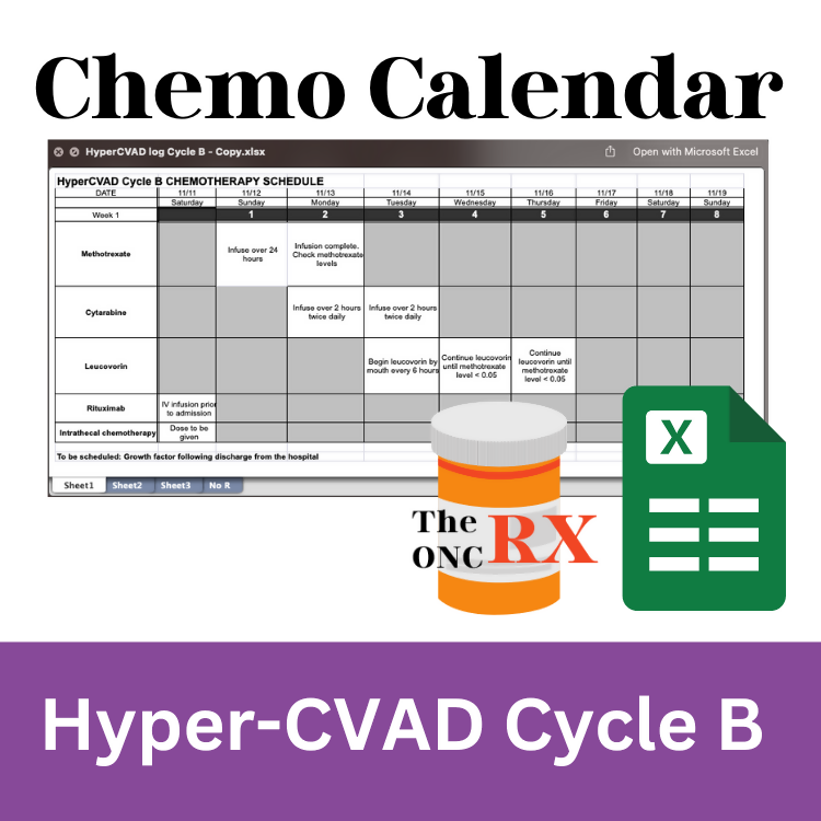 HYPER-CVAD Cycle B Chemo Calendar for Patients- Editable Excel Doc