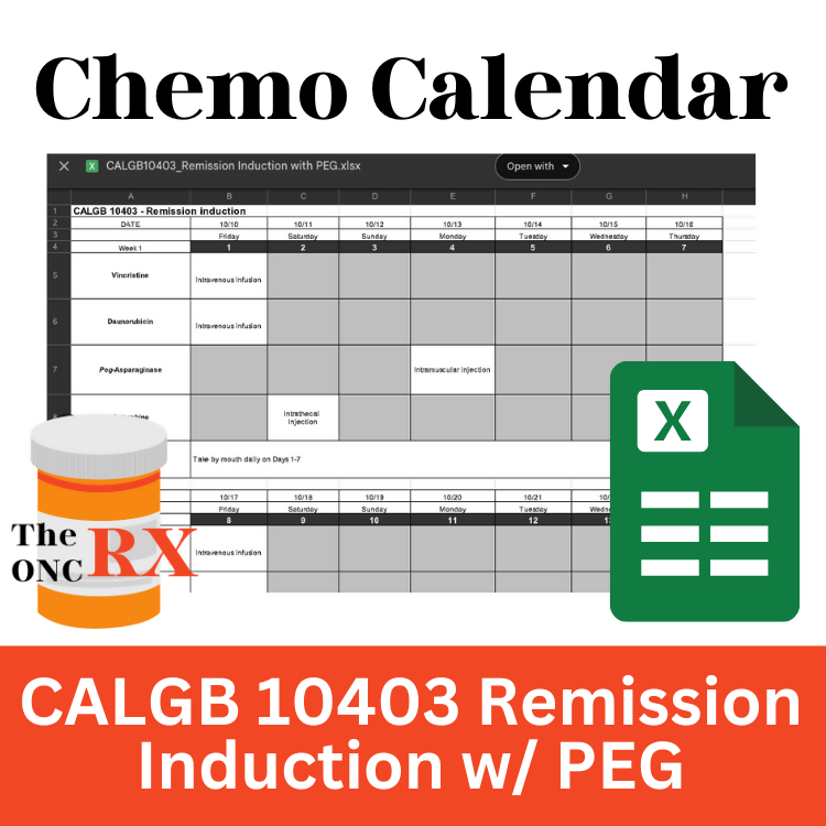CALGB 10403 Remission Induction with Pegaspargase – Editable Excel Calendar for Oncology Pharmacists