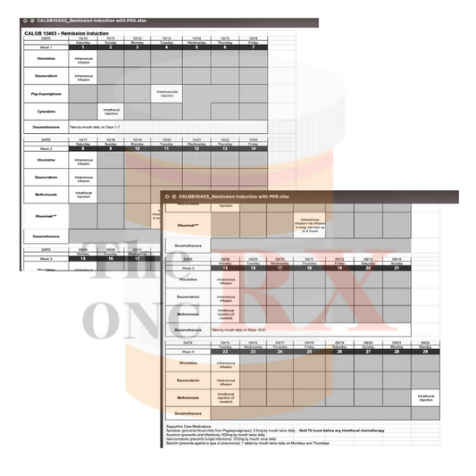 CALGB 10403 Remission Induction with Pegaspargase – Editable Excel Calendar for Oncology Pharmacists